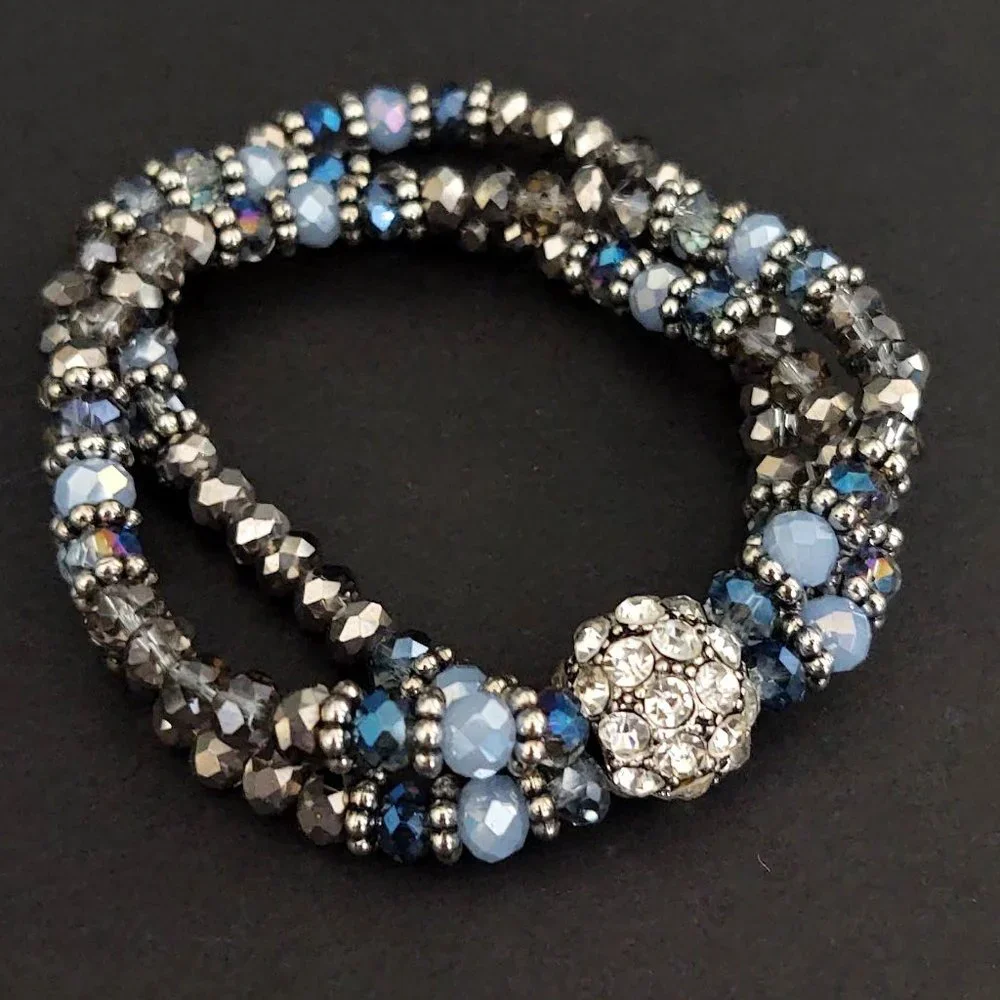 3 strand crystal and cz stretch bracelet